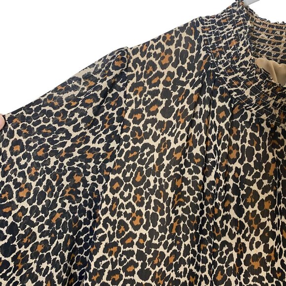 J.Crew Women’s Small Leopard Print Smocked Neck Blouse Long Sleeve Top Animal - Picture 3 of 9